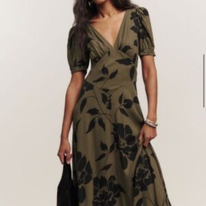 Elegant Olive Floral Dress Size 6
